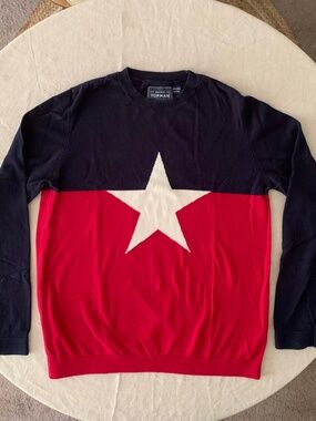 TOPMAN Mens Colorblock Star Intarsia Crewneck Sweater Red Navy White M